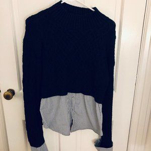 Maeve By Anthropologie Navy Blue Cable Knit Sweater Button Down Top Medium